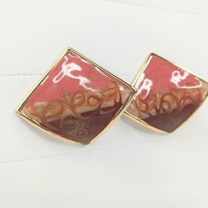 Vintage 80’s Large Enamel Curved Square Earrings Minimal Wear